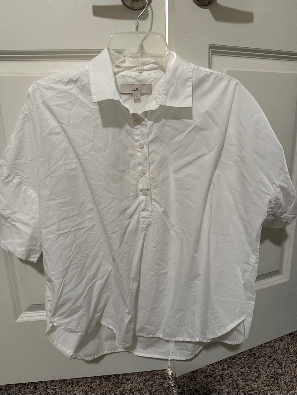LOFT White Short-Sleeve Button Front Popover Shirt